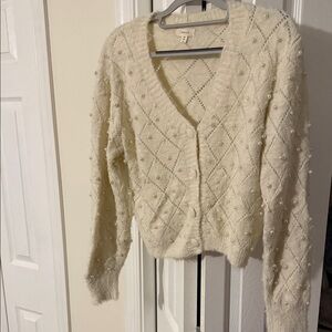 Debut Cream Pearl-Studded Cardigan